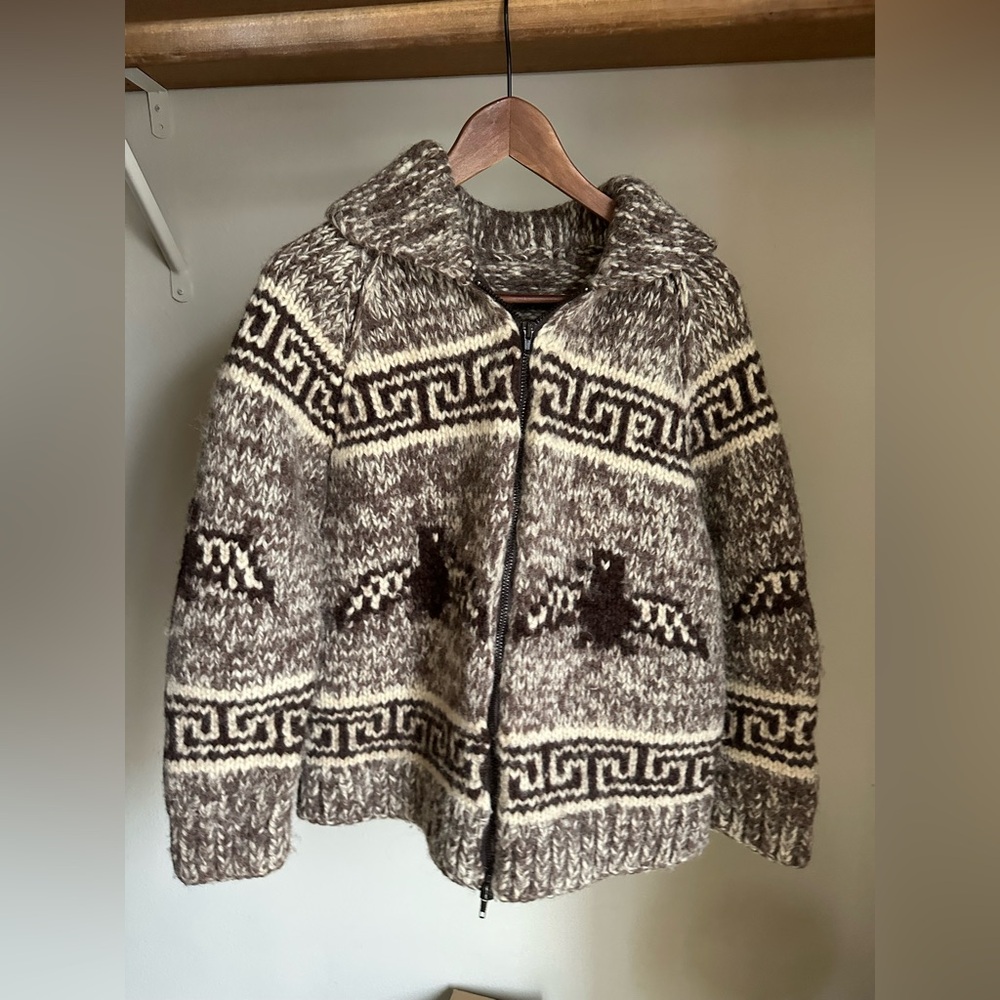 Vintage Cowichan Cardigan – Handcrafted Wool, Canadian Knit, Rustic Outdoor eagl